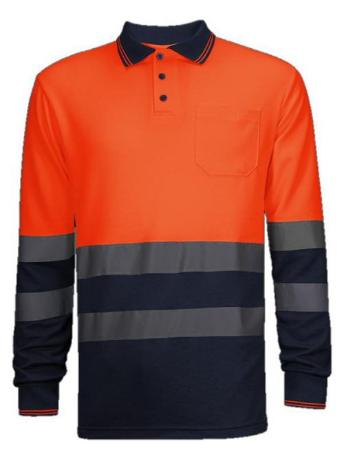 wr302-polo-pique-manga-larga-combinado-av-naranja-marino FUSBA Ropa de trabajo